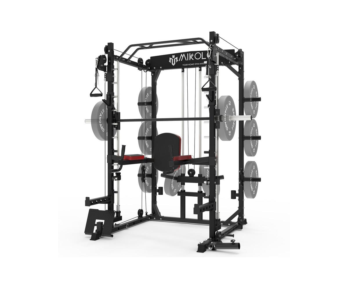 SmithMachine, Multifunctional Power Cage Squat Rack with Cable Crossover System and Dip Station, 2250lbs Capacity Home Gym with Lat Pull Down