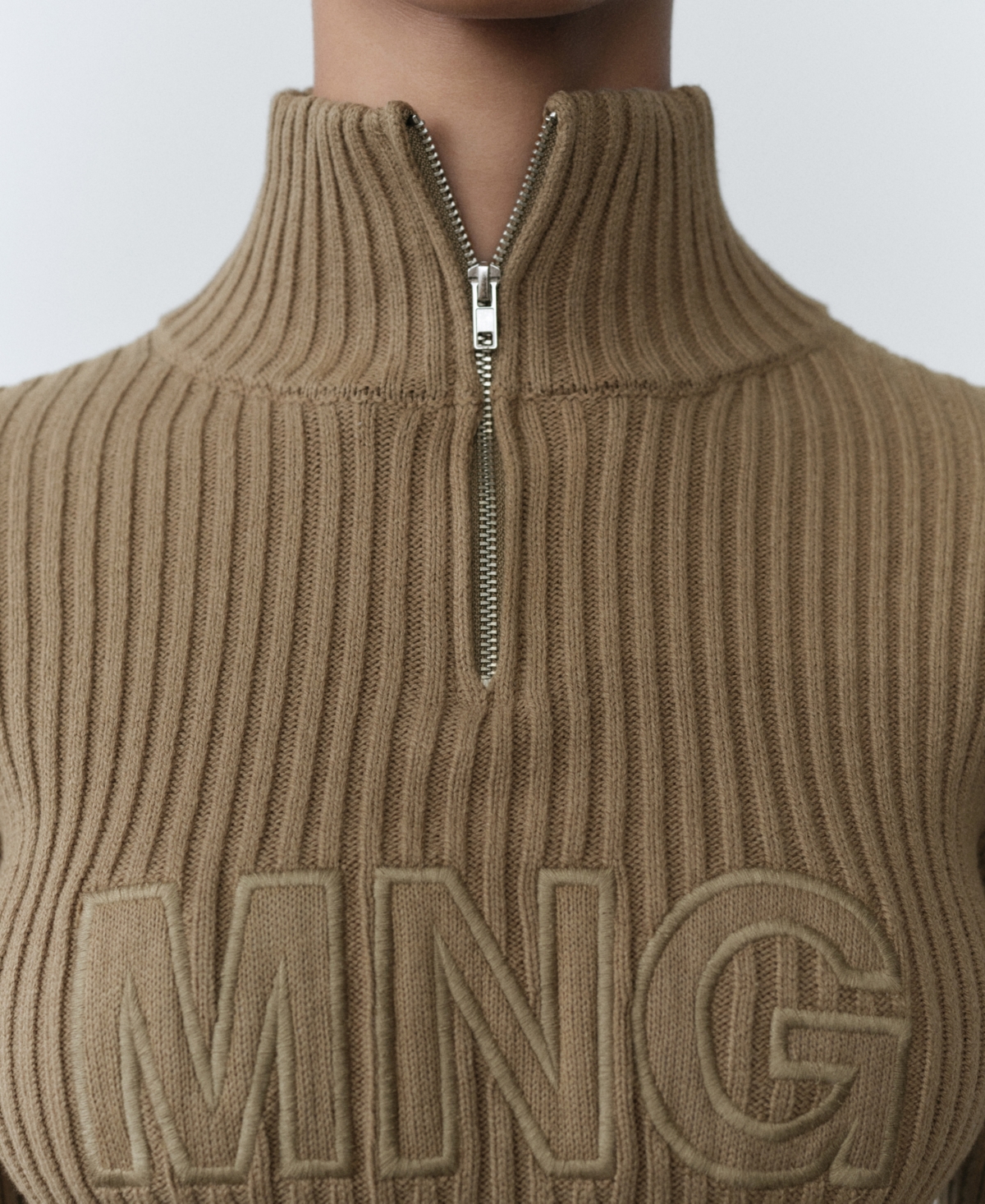 Mango Women's Perkins Logo Neck Sweater In Khaki