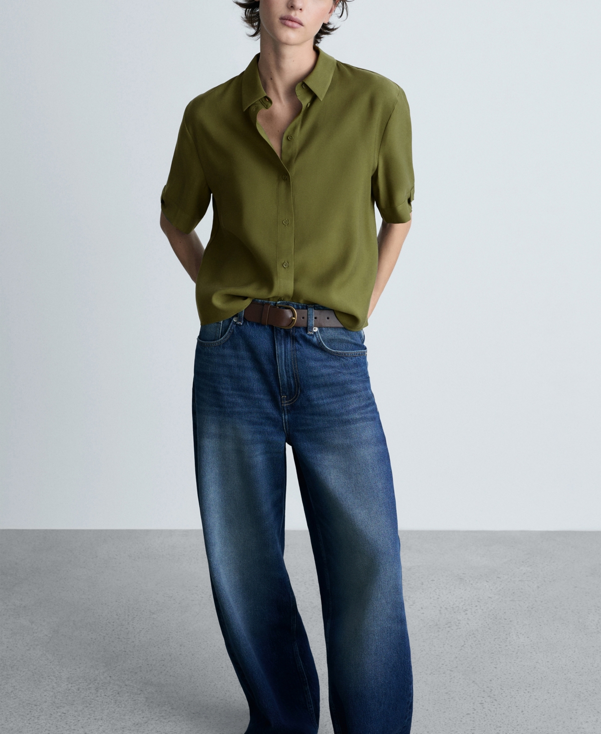 Shop Mango Women's Short Sleeve Fluid Shirt In Khaki