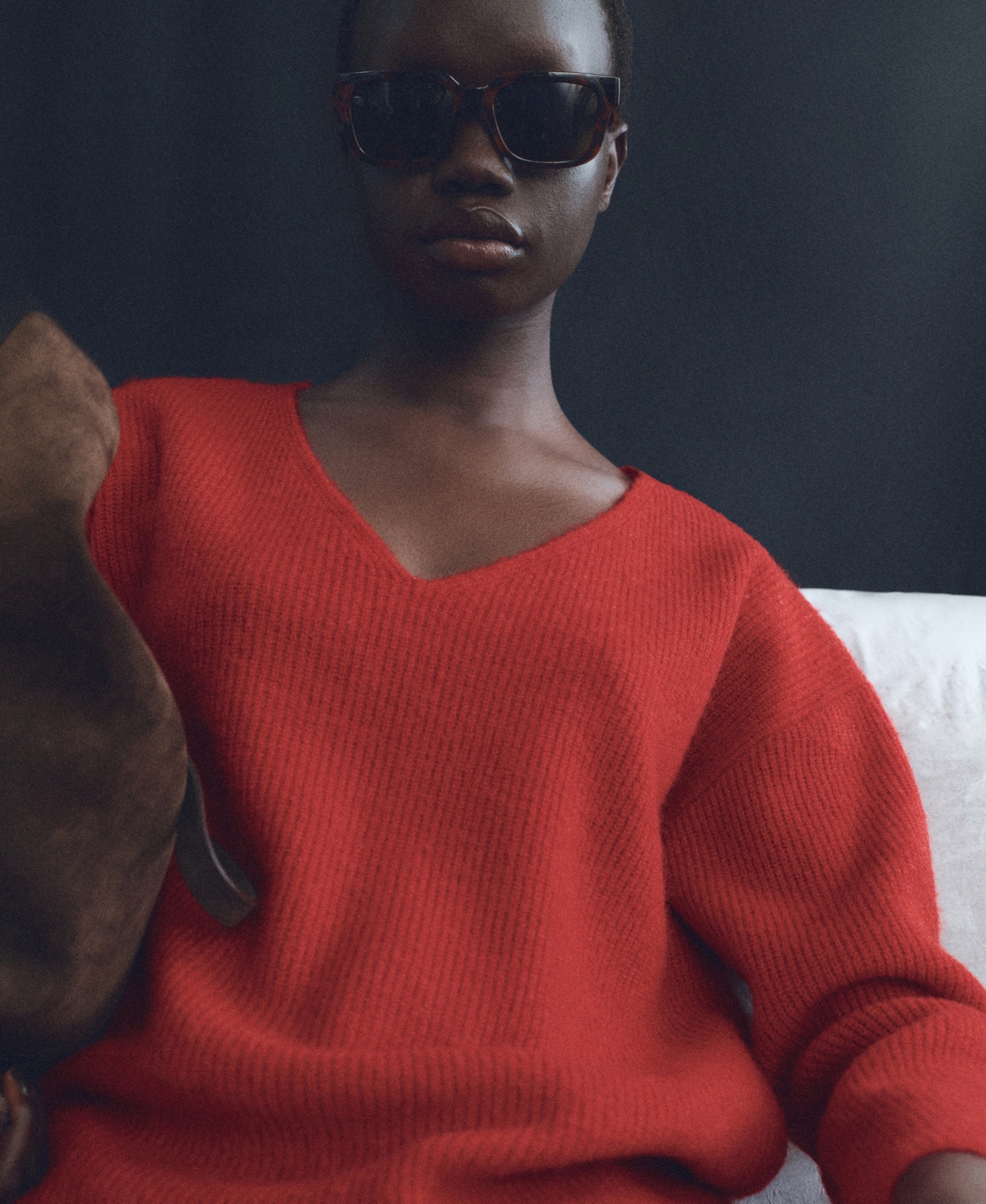 Mango V-neck Knit Sweater Red In Red