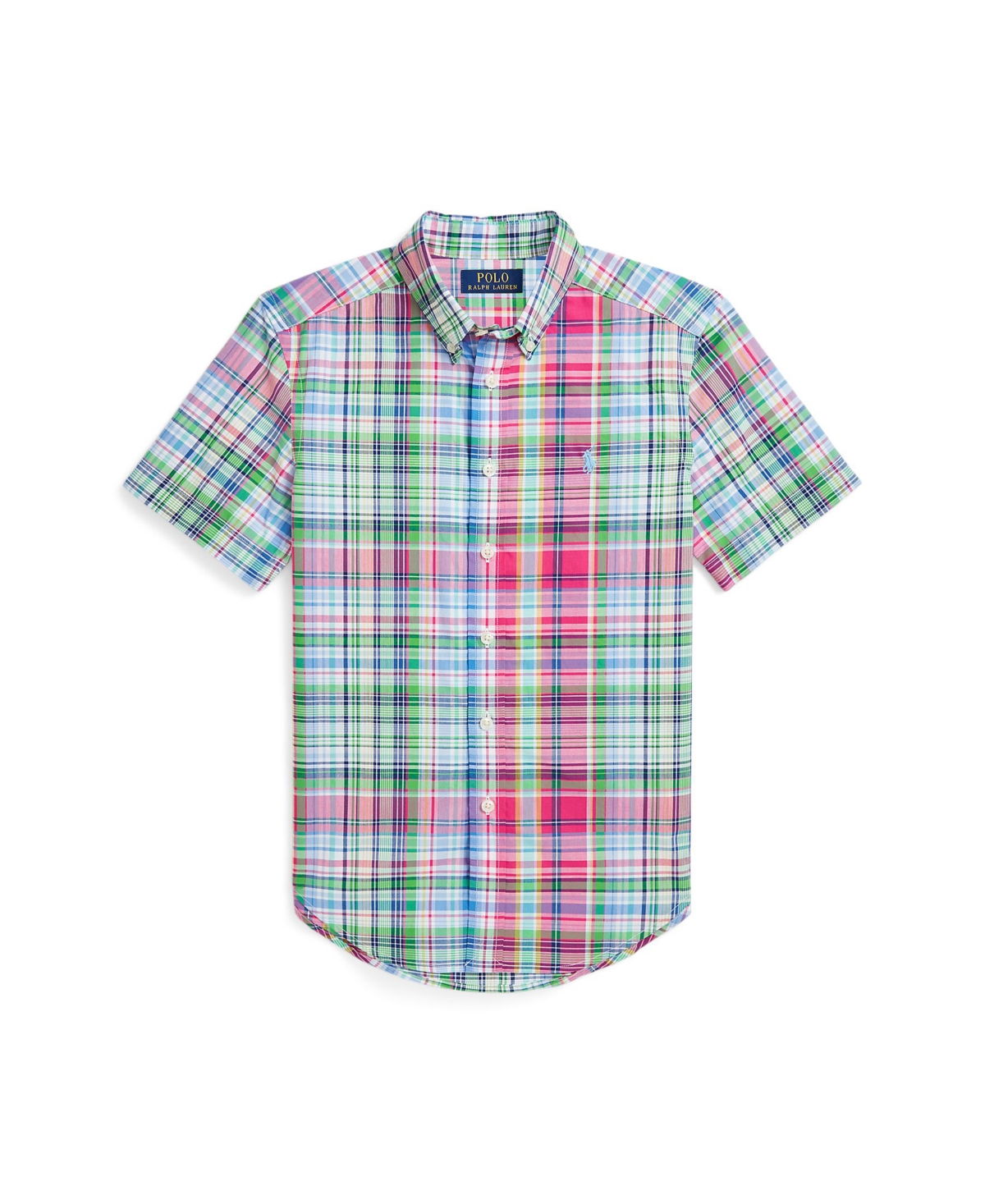 Polo Ralph Lauren Big Boys Gingham Poplin Short Sleeve Shirt In Pink Blue Multi