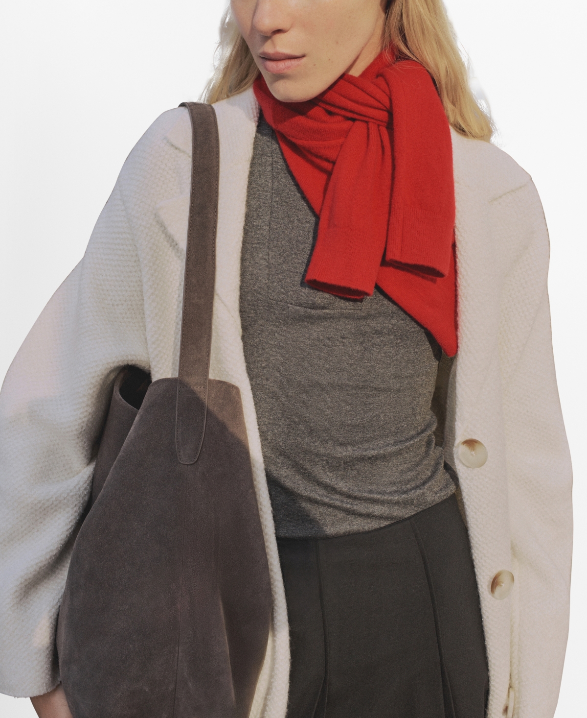 Women's Knitted Long Coat - Ecru