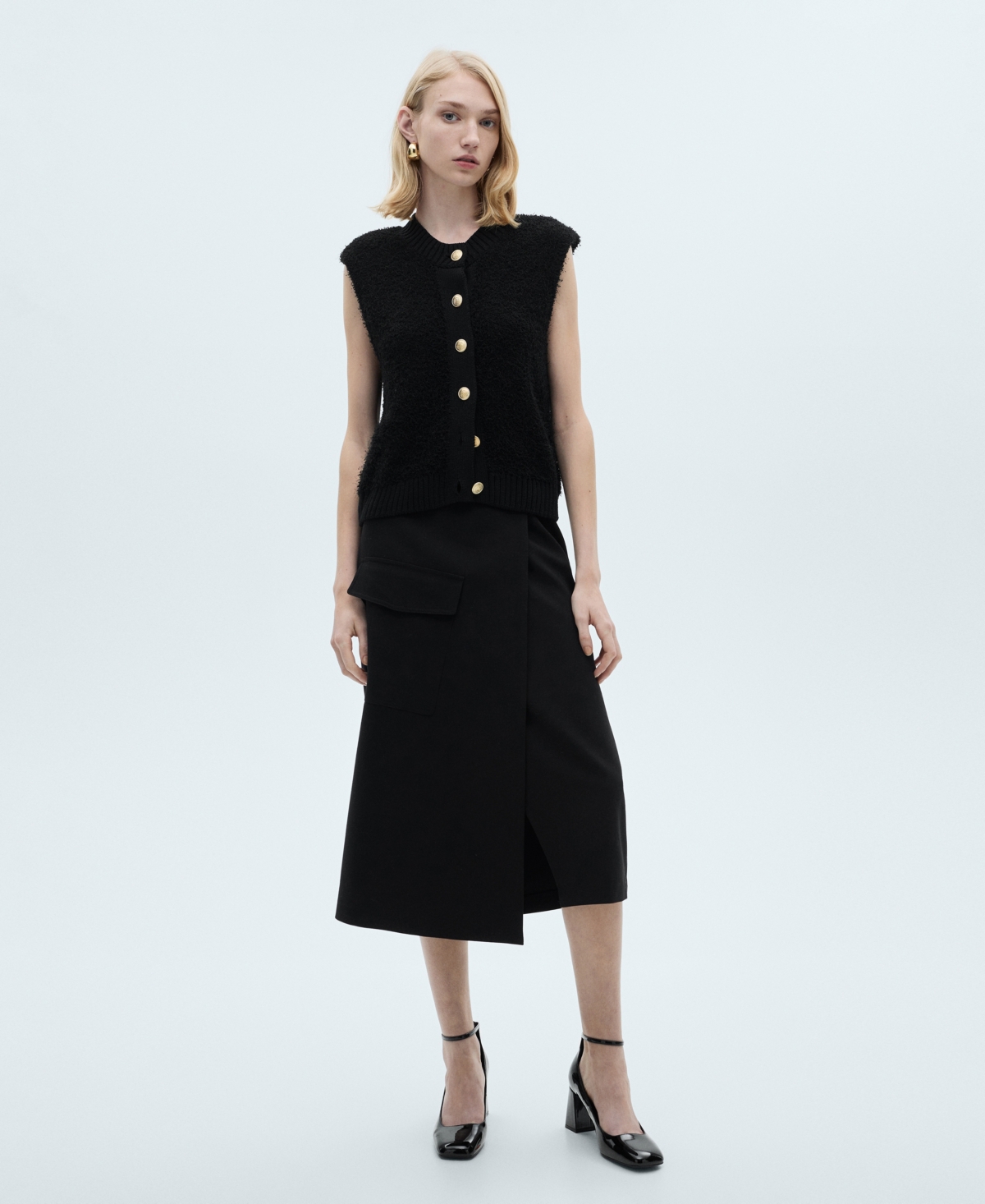 Mango Button-up Sweater Vest In Black