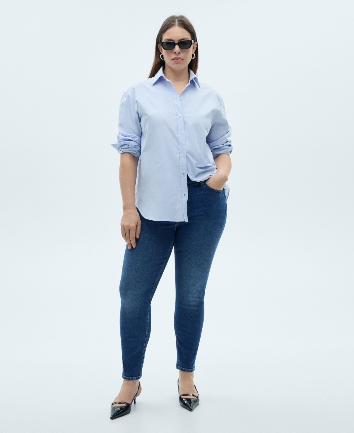 Mango Crop Skinny Jeans In Dark Blue