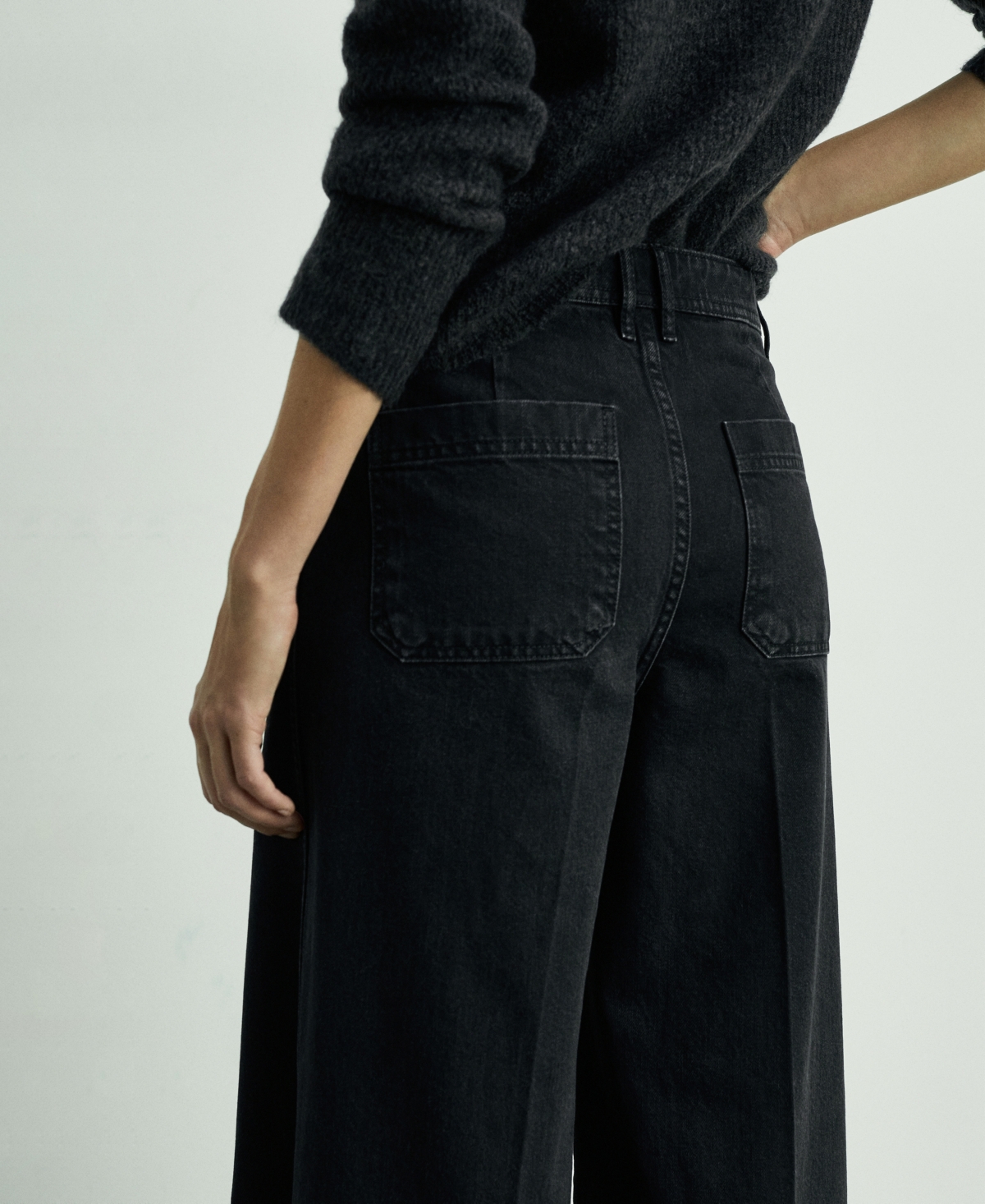 Shop Mango Women's Pockets Detail Wide Leg Jeans In Black Denim