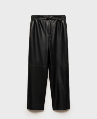 Women's Leather-Effect Elastic Waist Pants