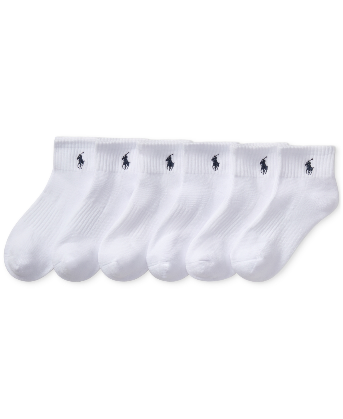 POLO RALPH LAUREN LITTLE & BIG BOYS SOLID QUARTER CREW SOCKS, 6-PACK 