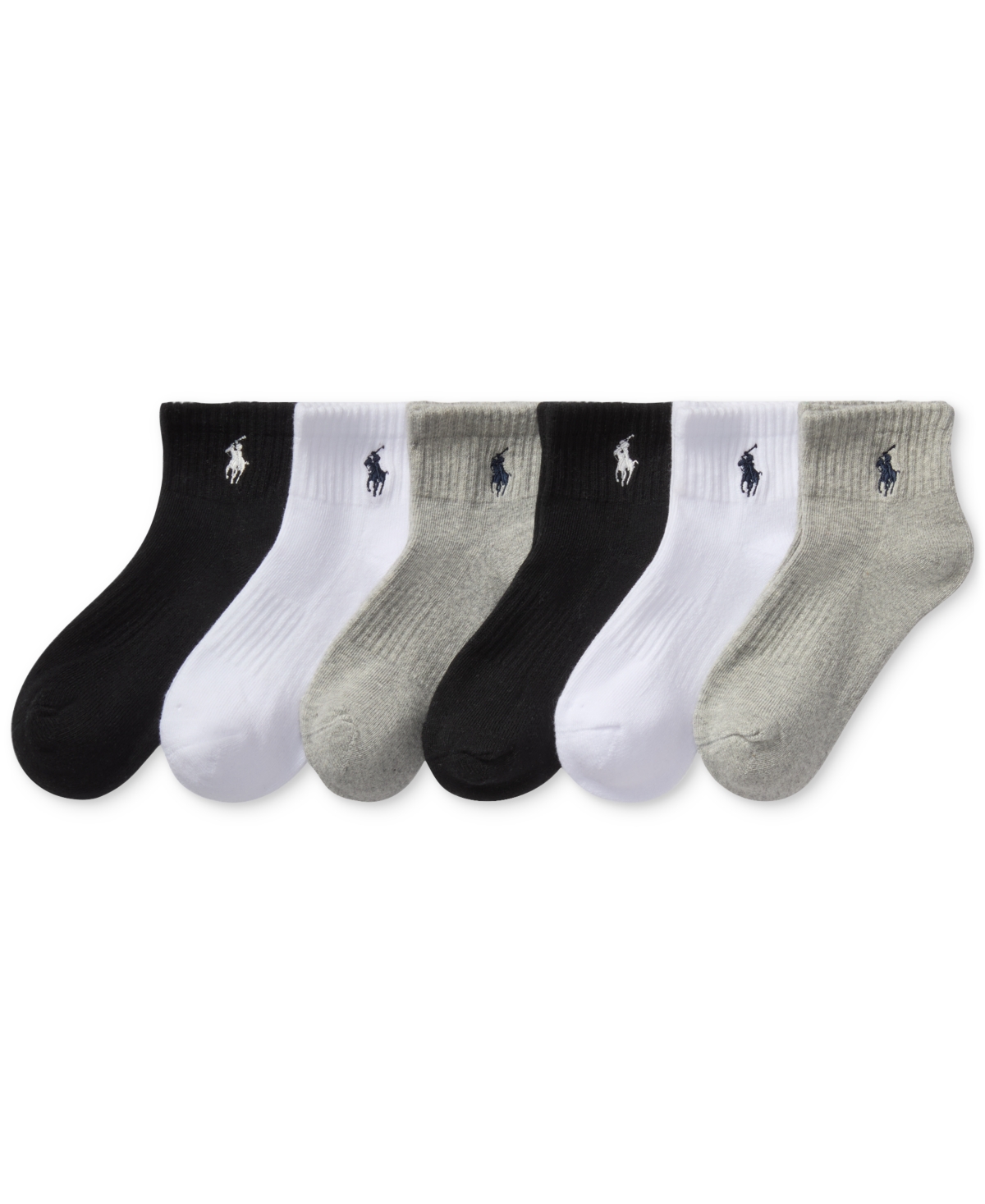 Polo Ralph Lauren Little & Big Boys Solid Quarter Crew Socks, 6-pack In Gray