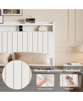 Queen Size Floating Bed Frame with RGB LED Lights & Charging Station