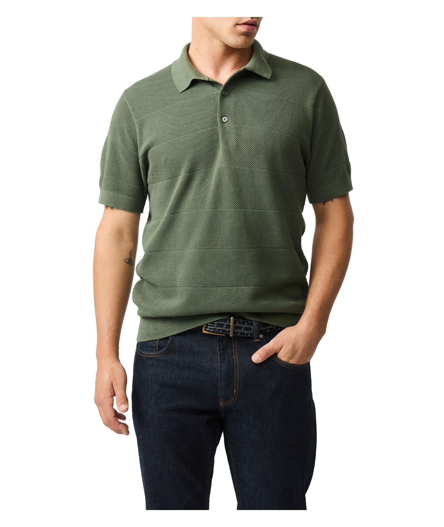 Мужское поло Rodd & Gunn Masons Flat Knit Polo Shirt, цвет: Тёмно-зелёный — фото 1