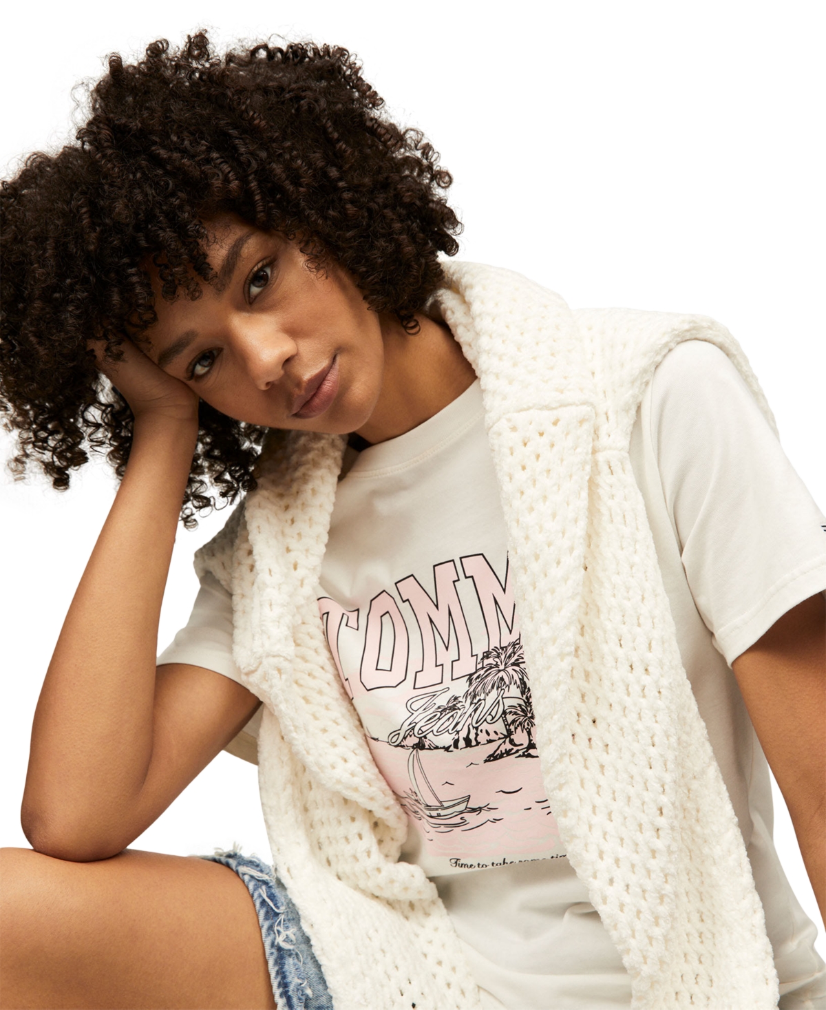 Tommy Jeans Women's Relaxed Tonal Tropics Graphic Tee In Ecru