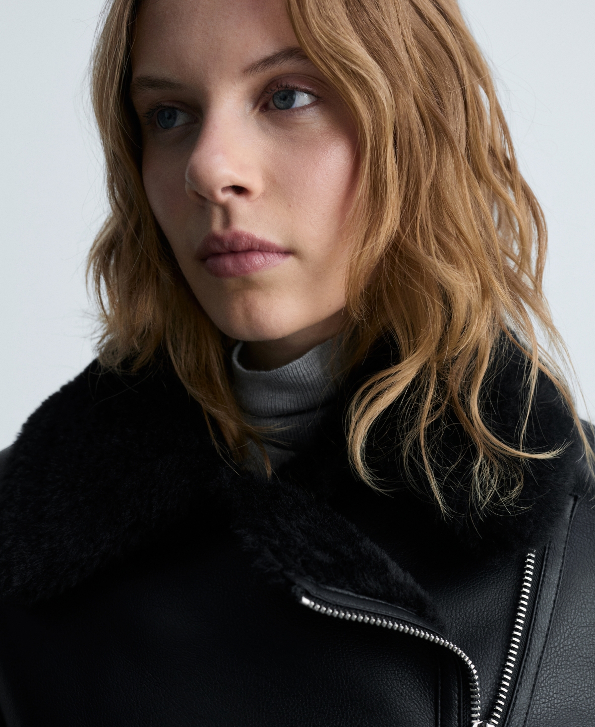 Mango Faux Leather Moto Jacket With Faux Fur Lining In Black