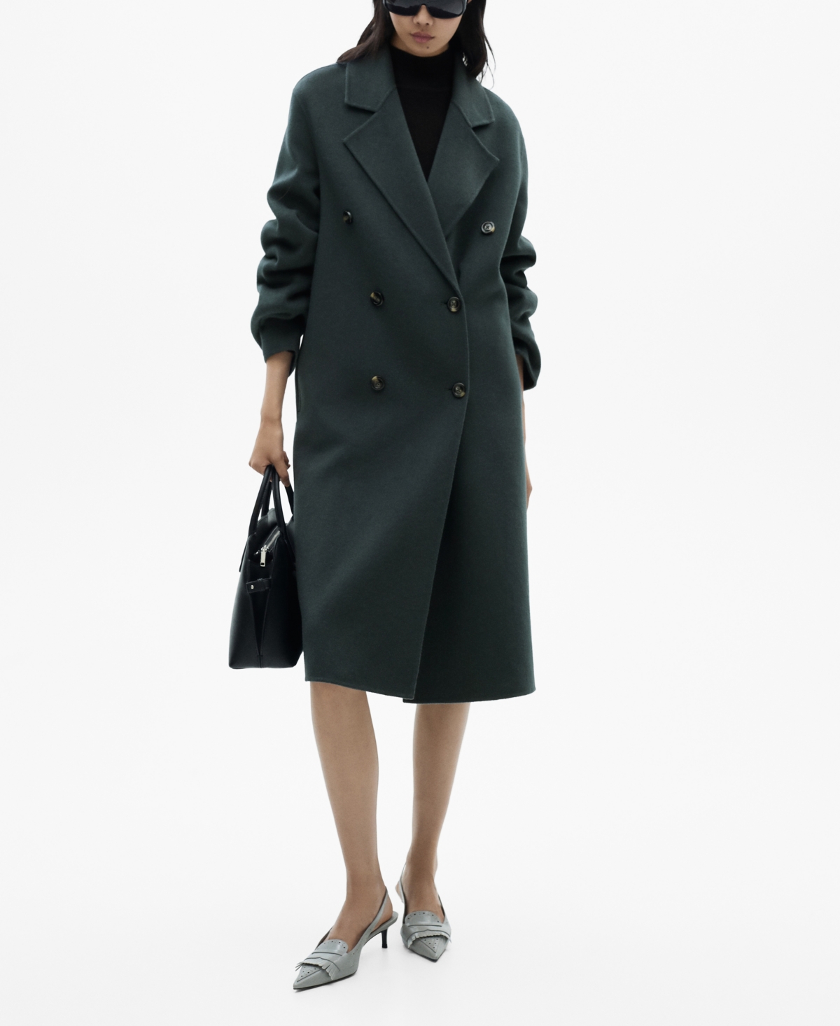 Mango Women's Handmade Oversized Wool Coat In Petrol Blue