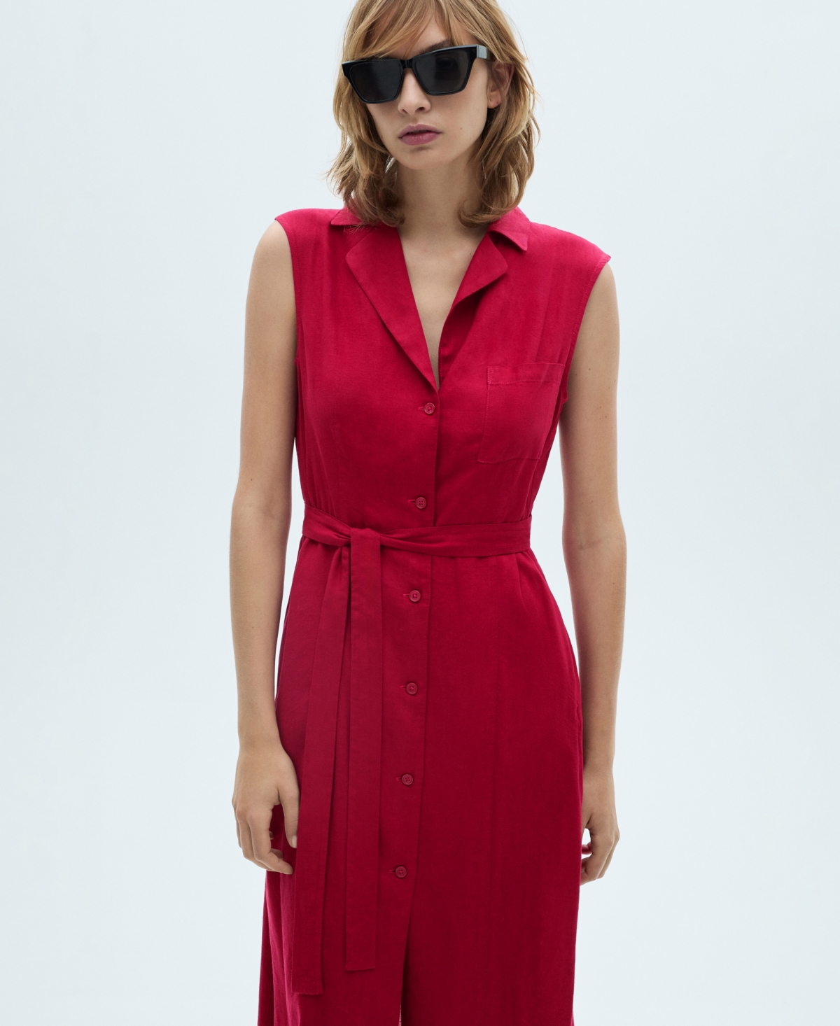 Shop Mango Women's Belt Shirt Dress In Fuchsia