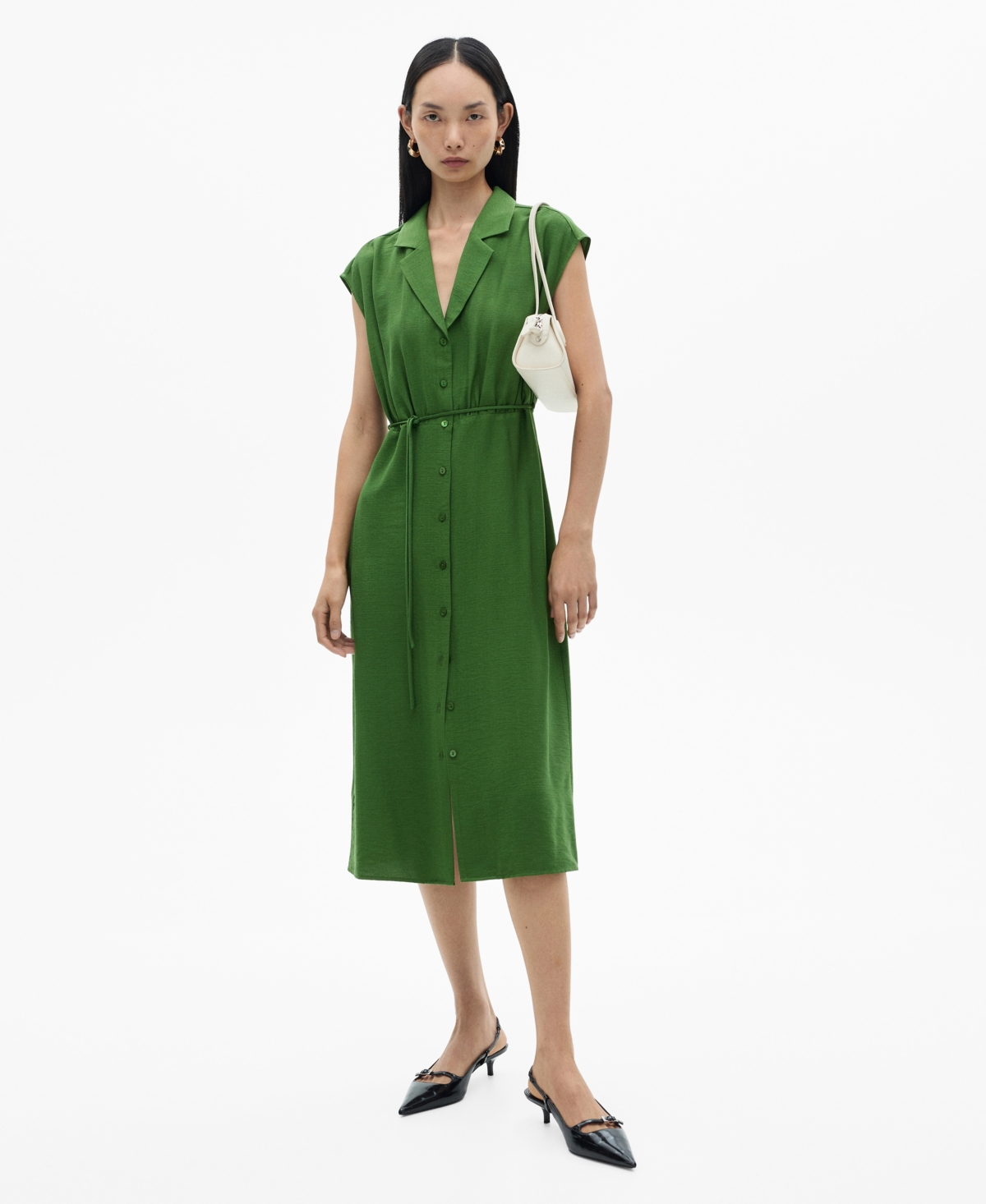 Shop Mango Women's Bow Shirt Dress In Green