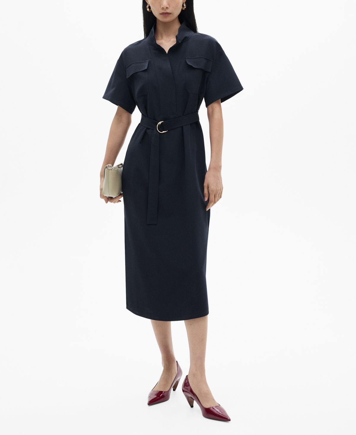 Shop Mango Women's Belt Shirt Dress In Blue