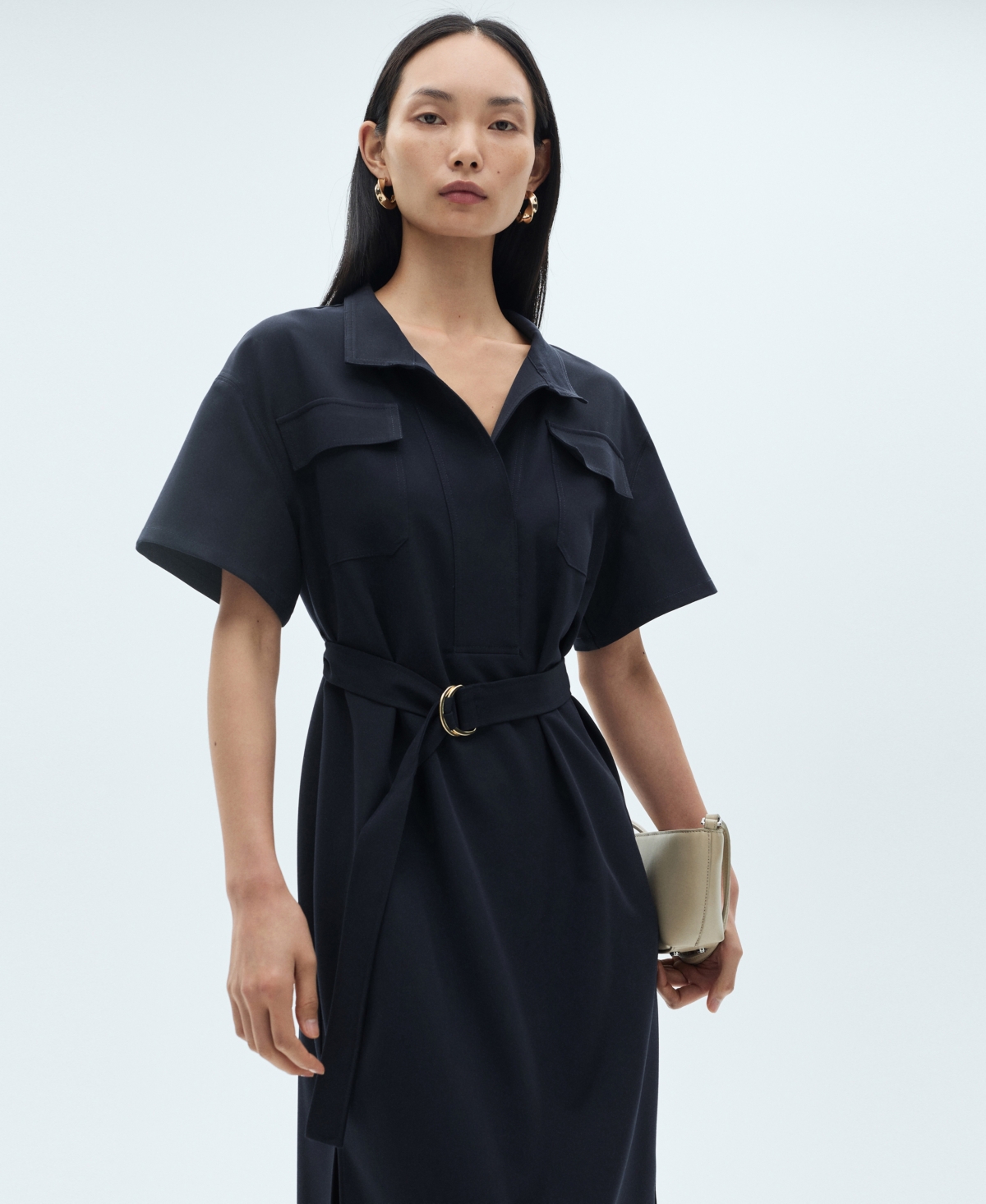 Shop Mango Women's Belt Shirt Dress In Blue