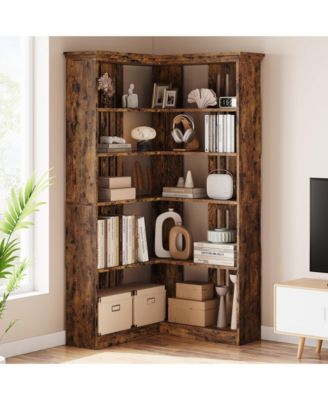 Corner MDF boards Bookshelf 72.8in Farmhouse Bookcase Large Bookshelf