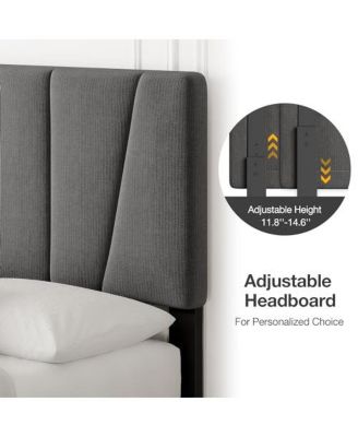 Full Size Bed Frame with Adjustable Headboard, Velvet Upholstered Platform Bed Frame