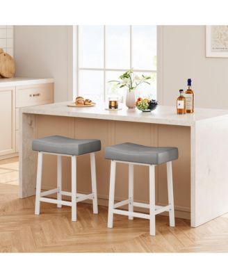 Set of 2 Ergonomic 24" Counter Height Bar Stools with Curved PU Leather Seat, Metal Frame, Integrated Footrest, Supports 240 lbs