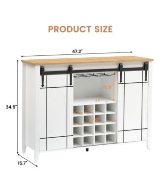 Farmhouse Coffee Bar Cabinet with Storage, 47" Wine Bar Cabinet with Sliding Barn Door, Buffet Sideboard Cabinet