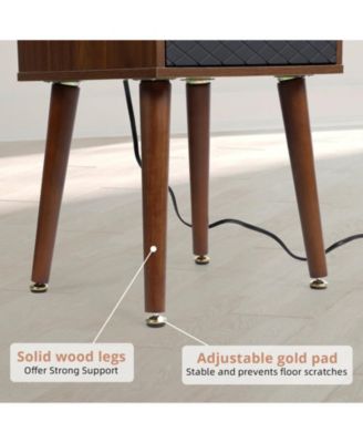 Mid Century Modern End Table with Charging Station, Nightstand with USB Ports, Side Table for Living Room