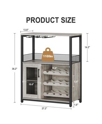 3-Tier Wine Bar Cabinet with LED Lights, Detachable Wine Rack and Storage Space,Grey