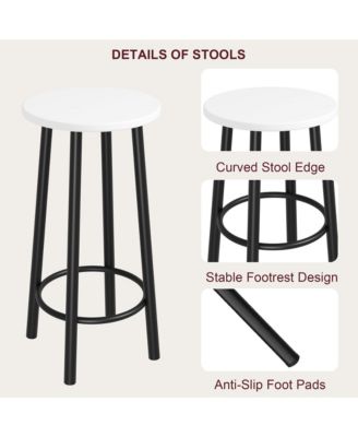 Bar Table and Stools for 2 with 3 Storage Shelves, Modern White Faux Marble Table with 2 PU Cushion Bar Stools