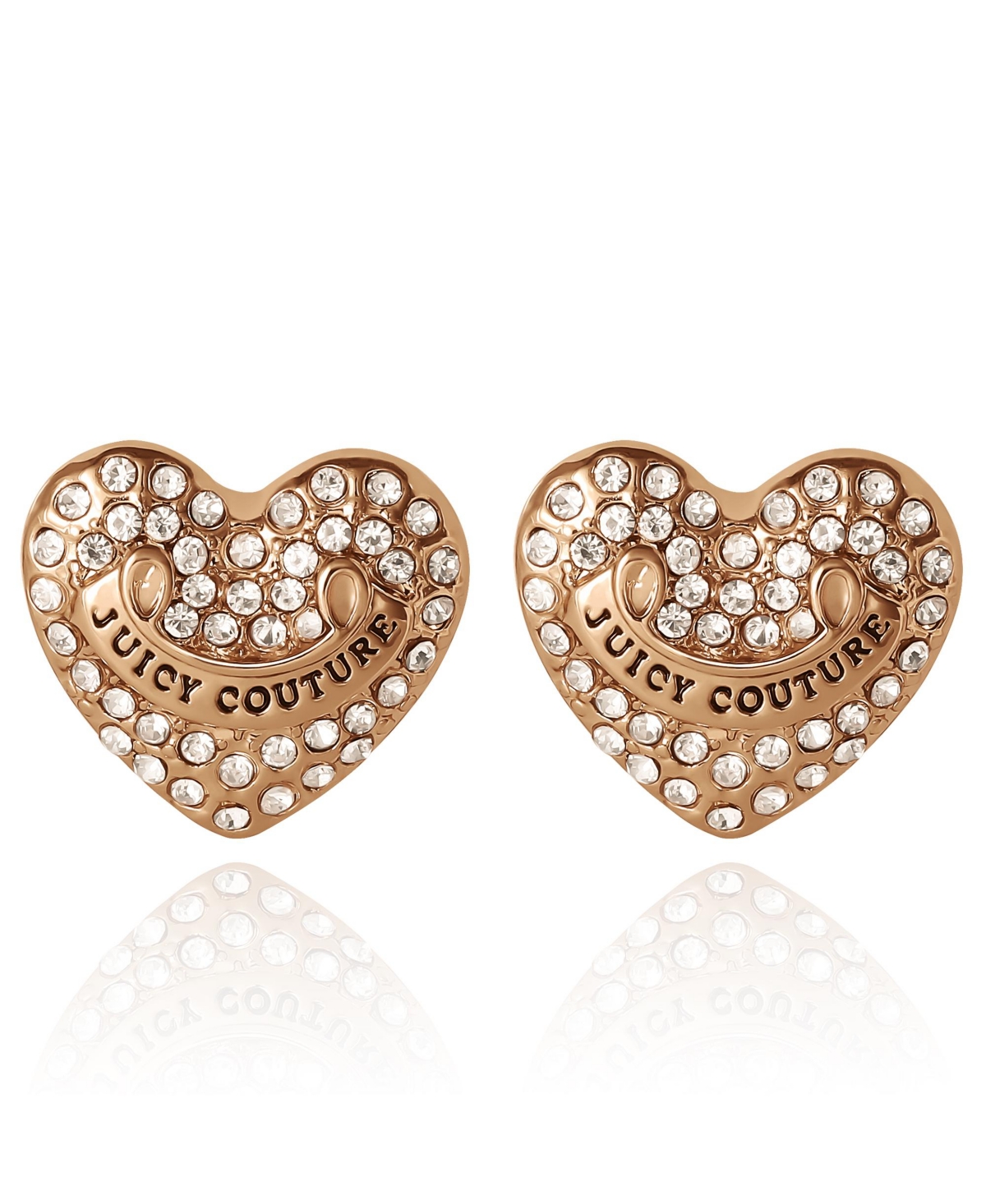 Heart Crystal Stud Earrings - Gold-Tone with Crystals - Clear Pave