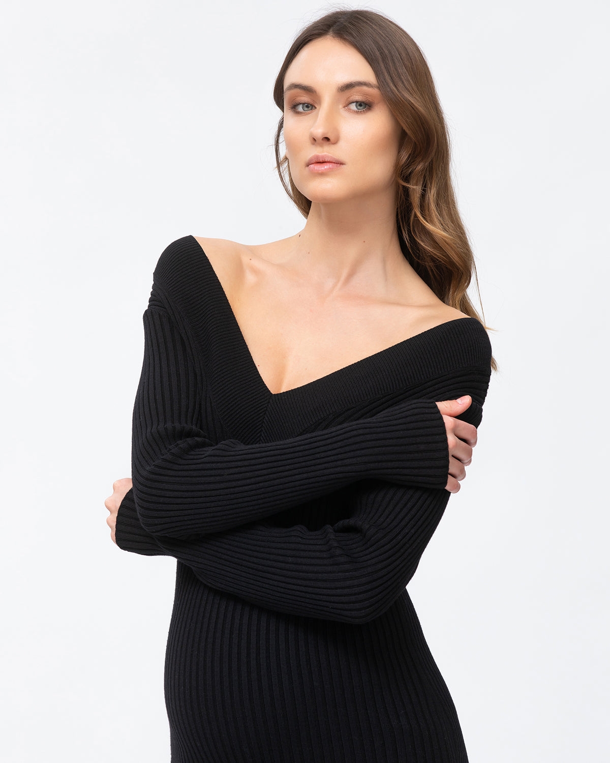 Pietro Brunelli Maternity Maternity Long Sleeve Rib Knit Body-con Dress Cara In Black