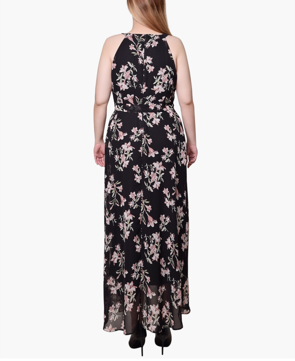Shop Ny Collection Petite Halter Front Chiffon Maxi Dress In Black Pink