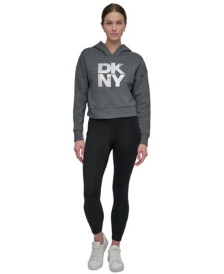 DKNY - Women's Active Stacked Metallic-Logo Hooded Top