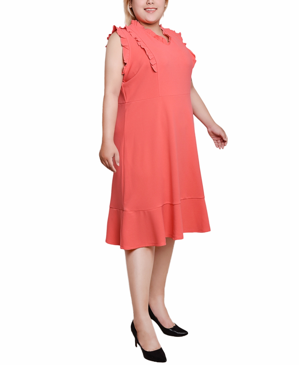 Ny Collection Plus Size Flutter Sleeve Scuba Dress In Coral