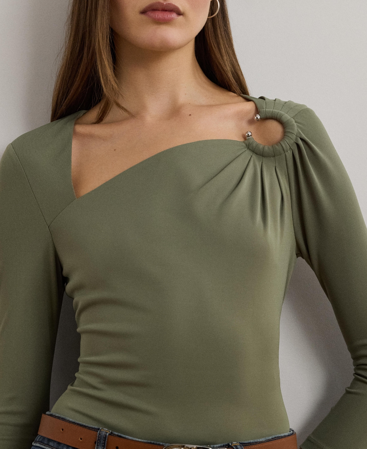 RALPH LAUREN WOMEN'S STRETCH JERSEY ASYMMETRICAL TOP 