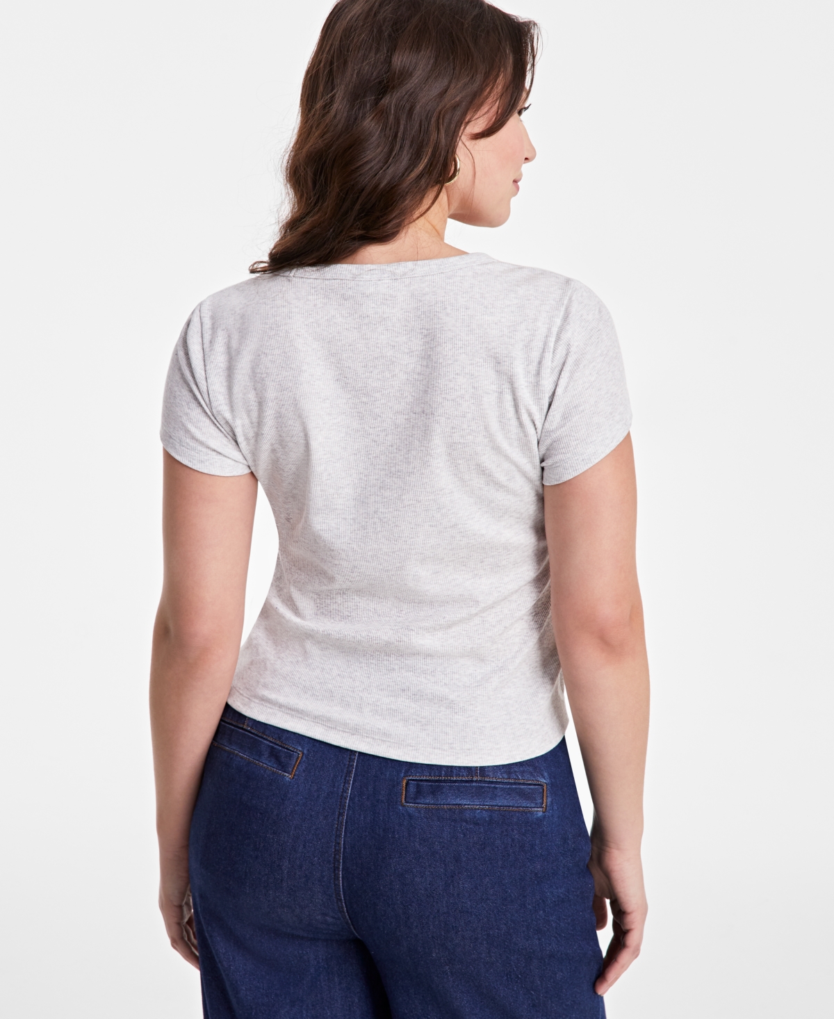 On 34th Women's Short-sleeve Crewneck Baby Tee, Exclusively At Macy's In Silver Heather