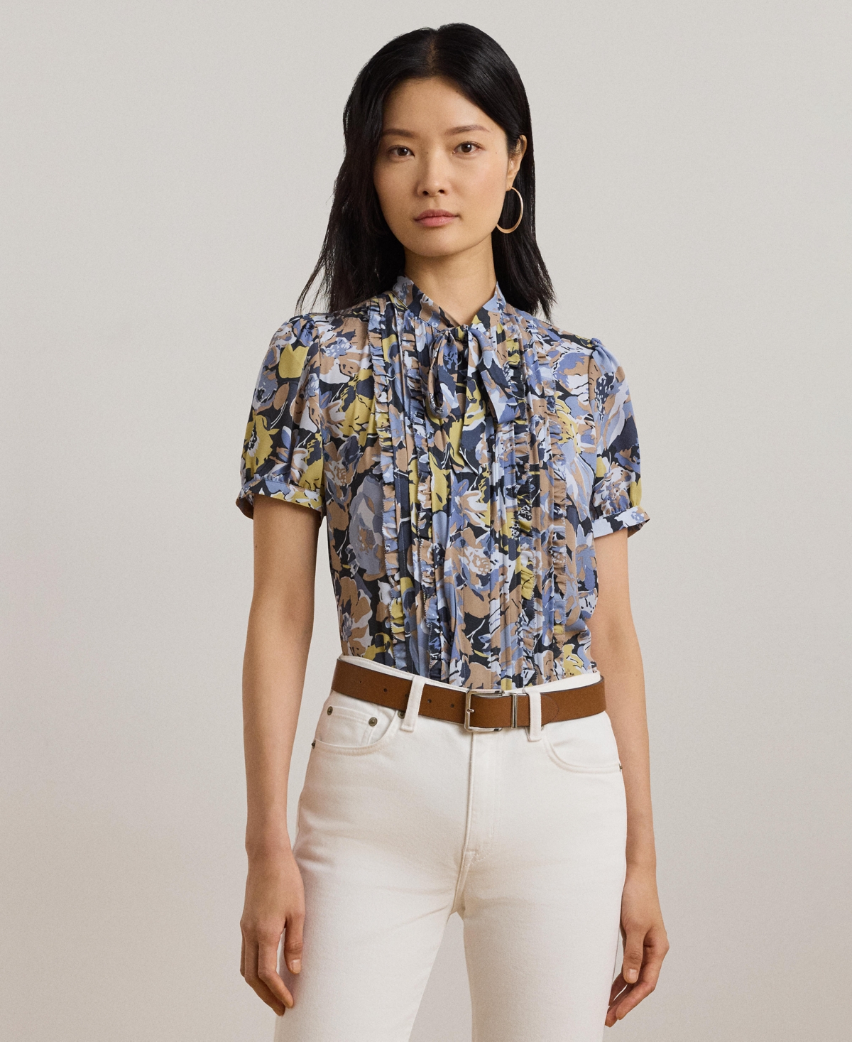 RALPH LAUREN WOMEN'S FLORAL GEORGETTE PUFF-SLEEVE SHIRT 
