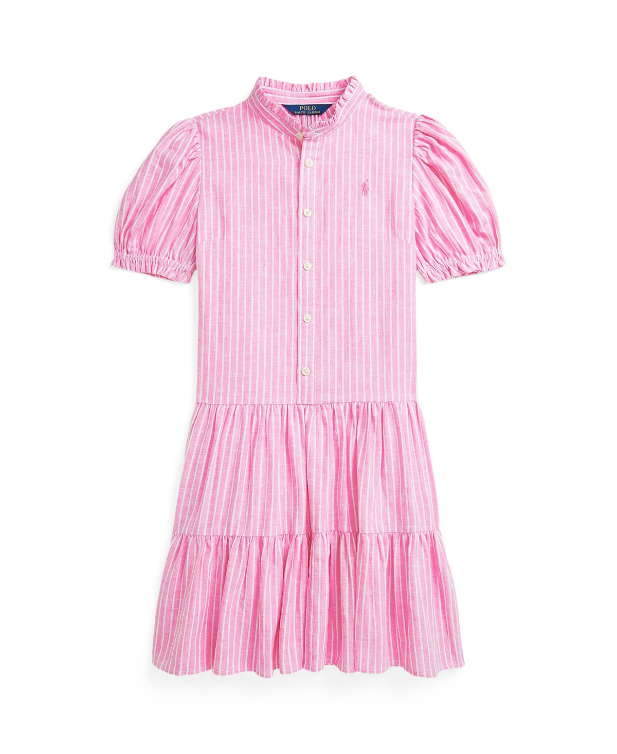 Polo Ralph Lauren Striped Tiered Linen-cotton Dress In Pink,white