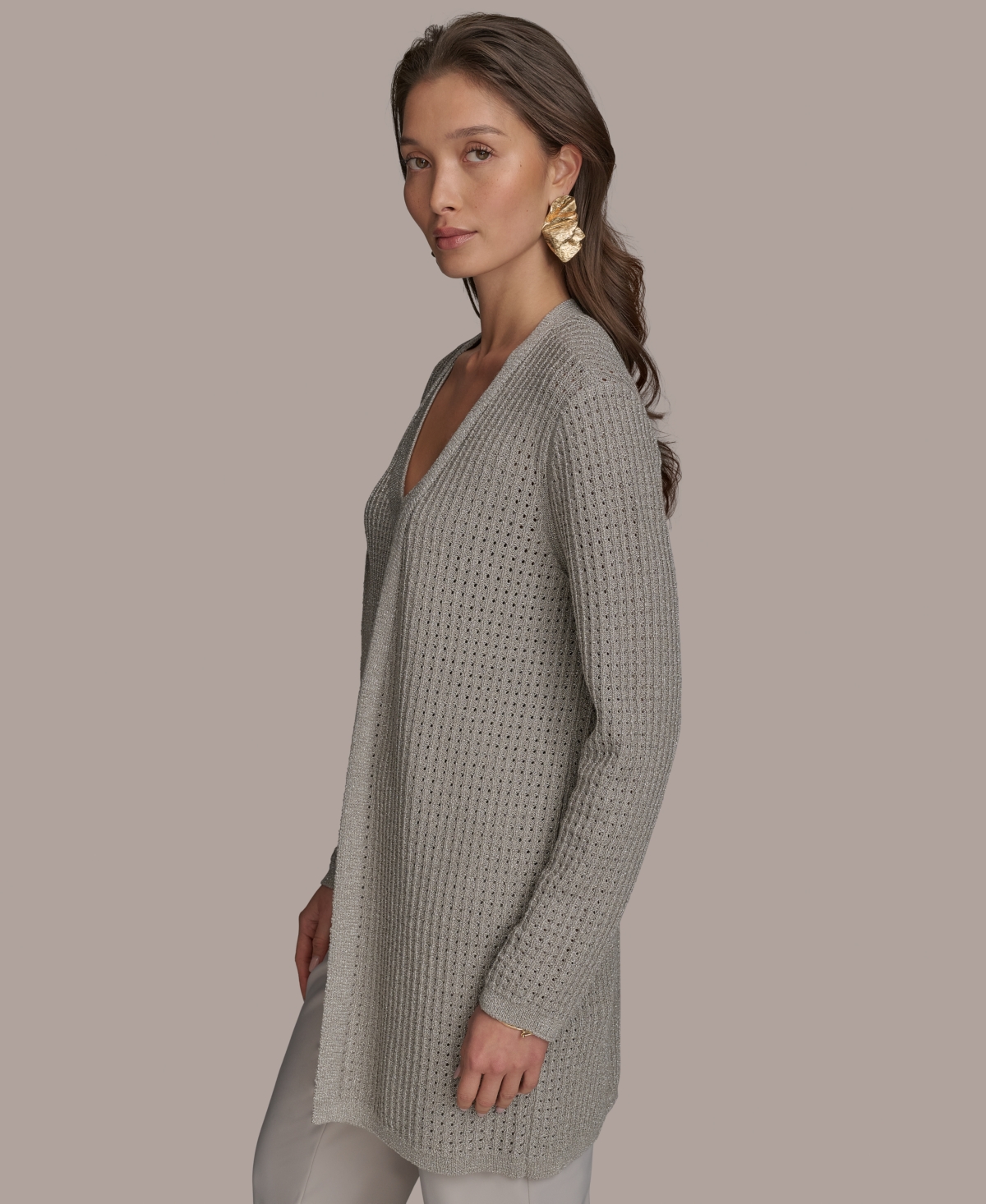 DONNA KARAN WOMEN'S METALLIC OPEN-WEAVE CARDIGAN 