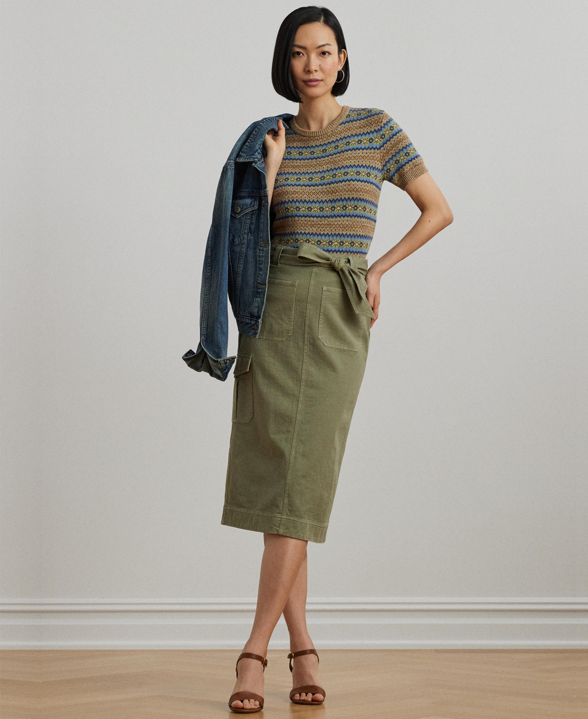 RALPH LAUREN WOMEN'S BELTED COTTON TWILL PENCIL SKIRT 