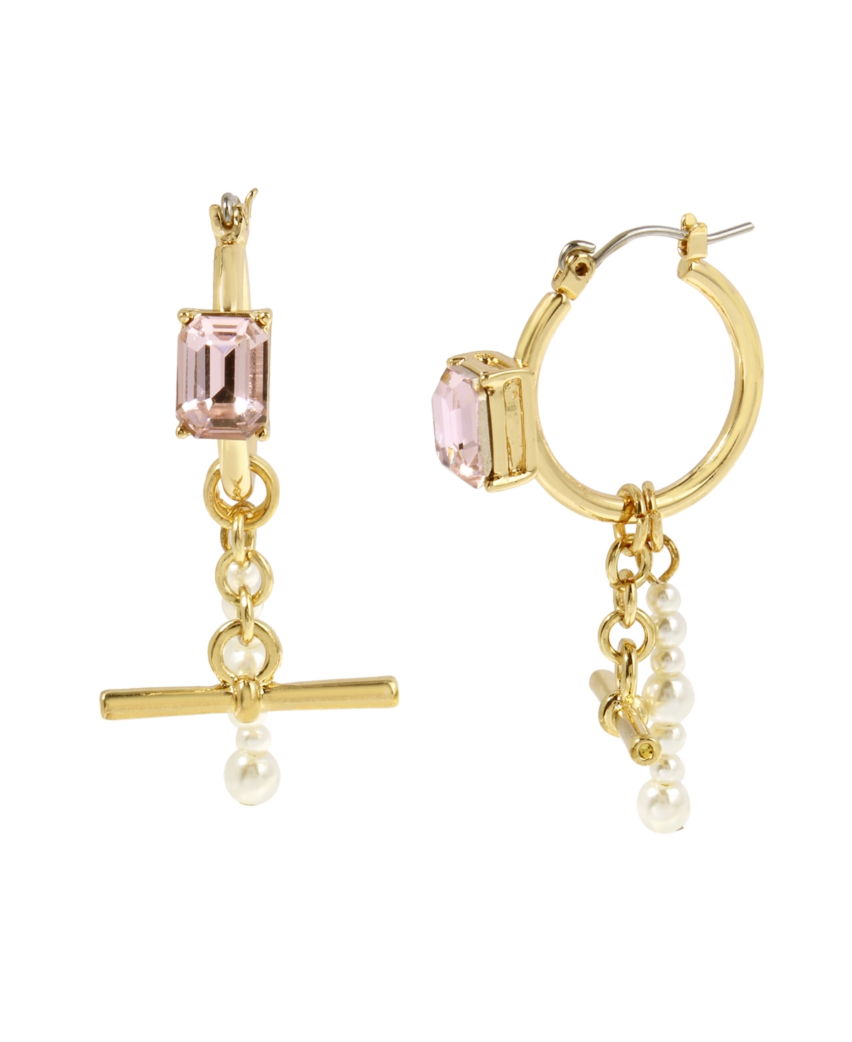 Punk Romance Faux Stone Cultivated Pearl Gem Hoop Earrings - Pink, Gold