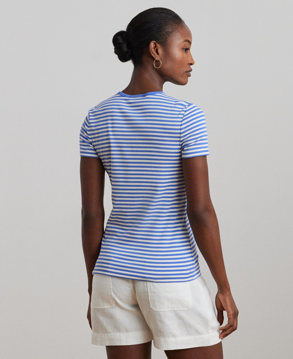RALPH LAUREN WOMEN'S STRIPED STRETCH COTTON CREWNECK TEE 