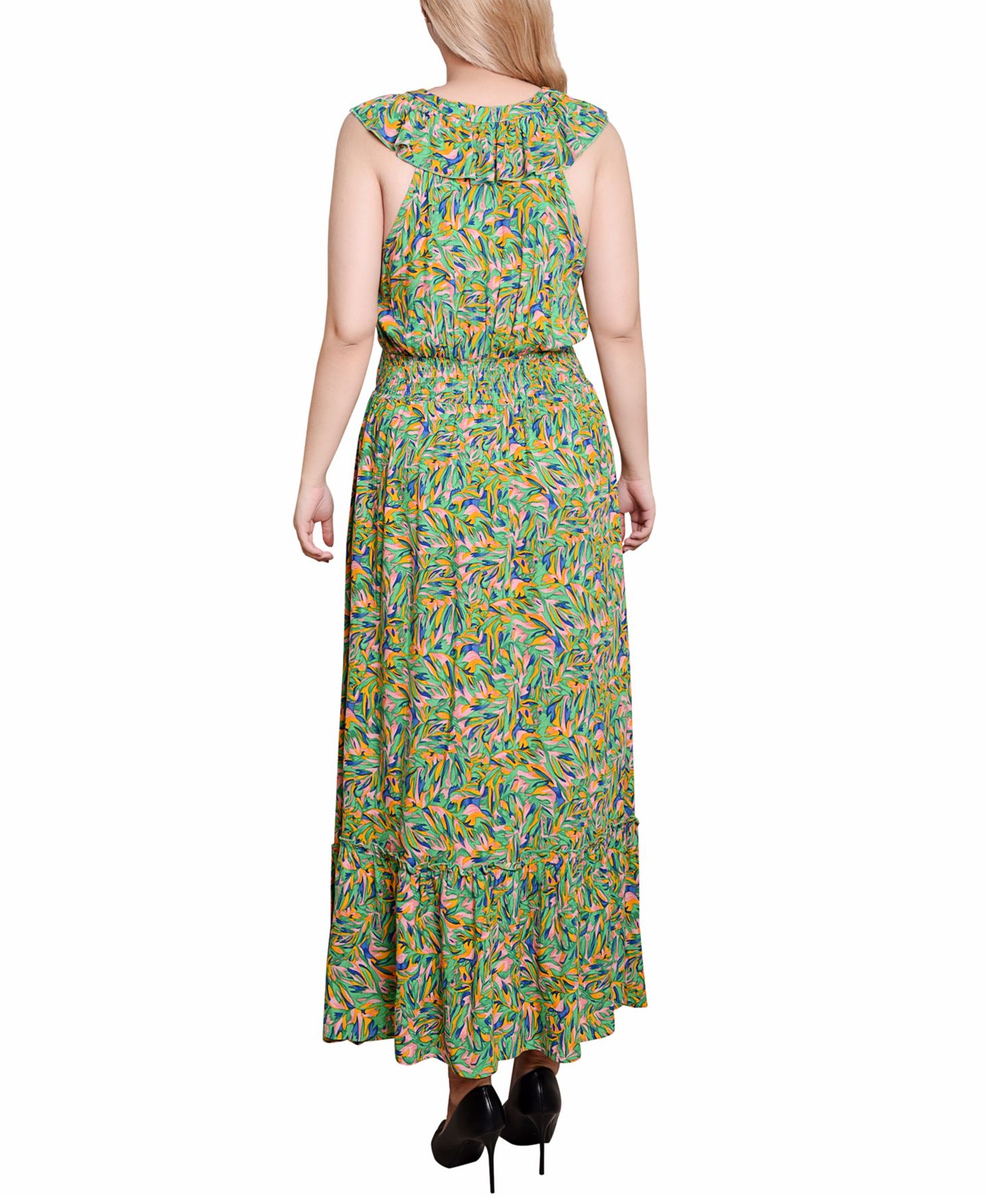 Женское платье NY Collection Petite Sleeveless Ruffled Rayon, цвет: Розовый зелёный разноцветный — фото 2