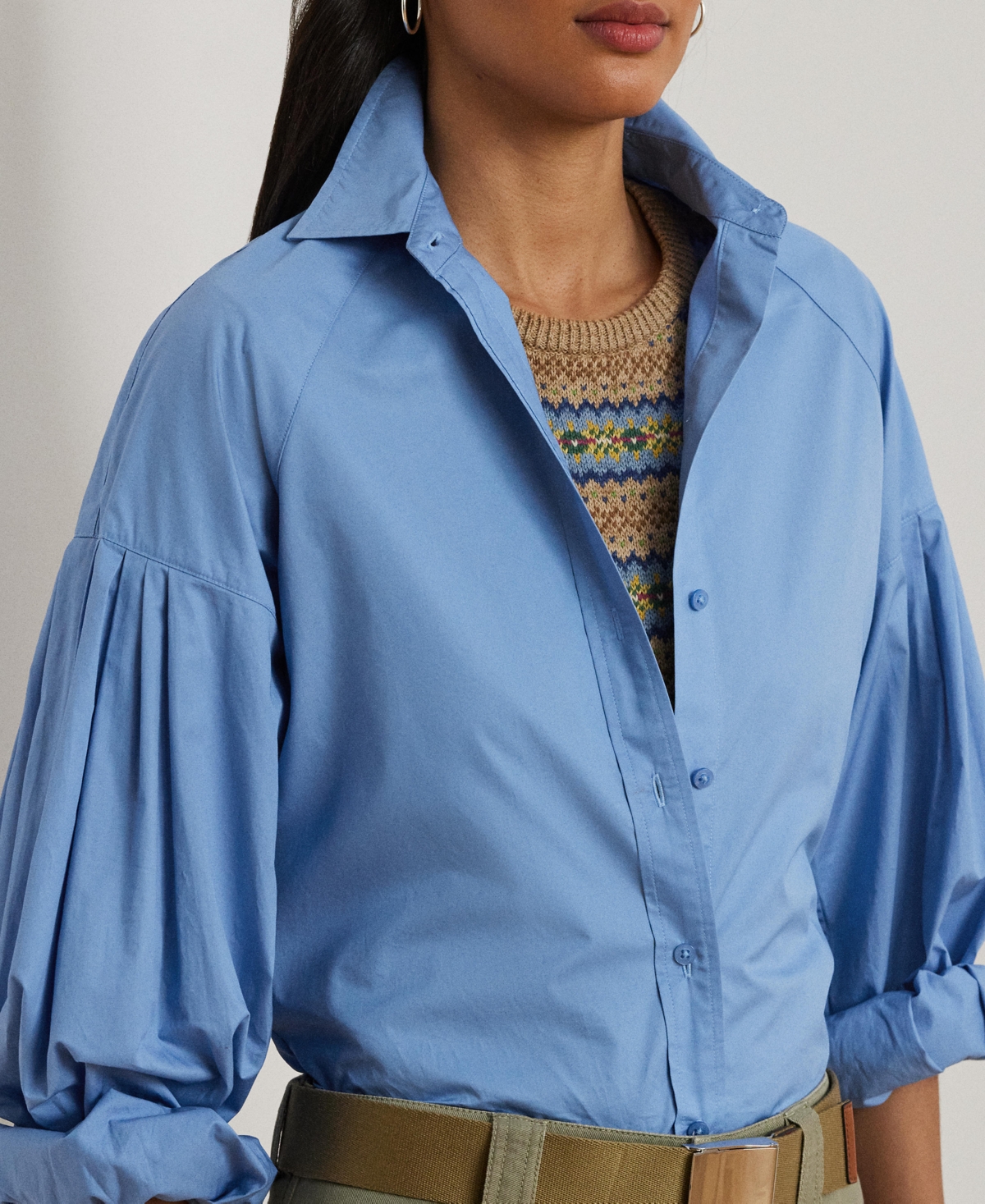 Ralph Lauren Cotton Poplin Blouson-sleeve Shirt In Sky Blue