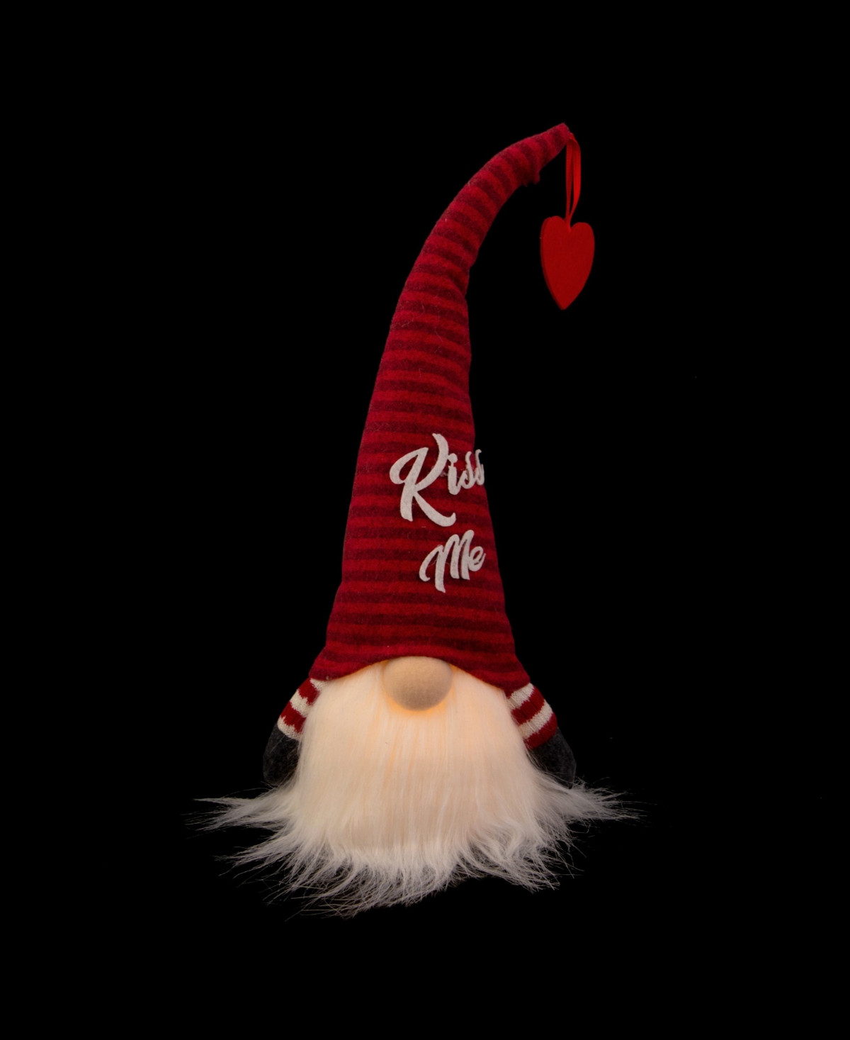 NORTHLIGHT 14" LIGHTED STRIPED 'KISS ME' HAT VALENTINE'S DAY GNOME