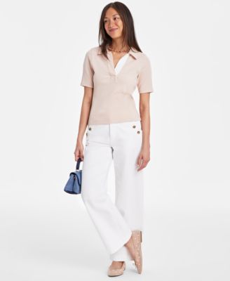 On 34th - Women's Elbow-Sleeve Polo-Collar Top