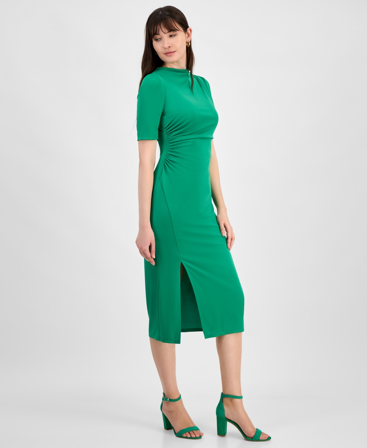 Anne Klein Short Sleeve Midi Dress In Green Clove