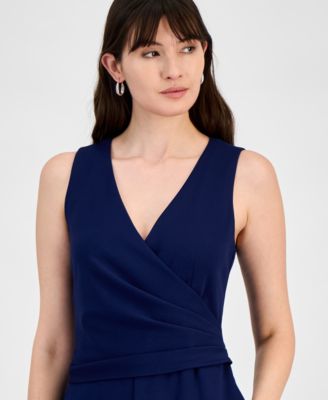 Women's Surplice-Neck Pleated-Waist Jumpsuit