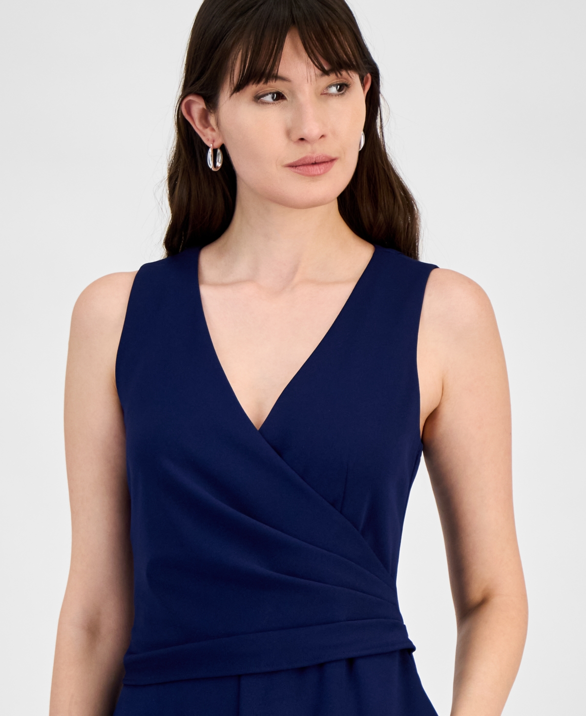 Anne Klein Cool Crepe V-neck Jumpsuit In Distant Mountain