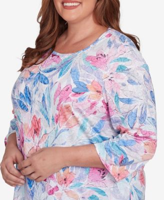 Alfred Dunner Plus Size Classic Floral Spray Crew Neck Top