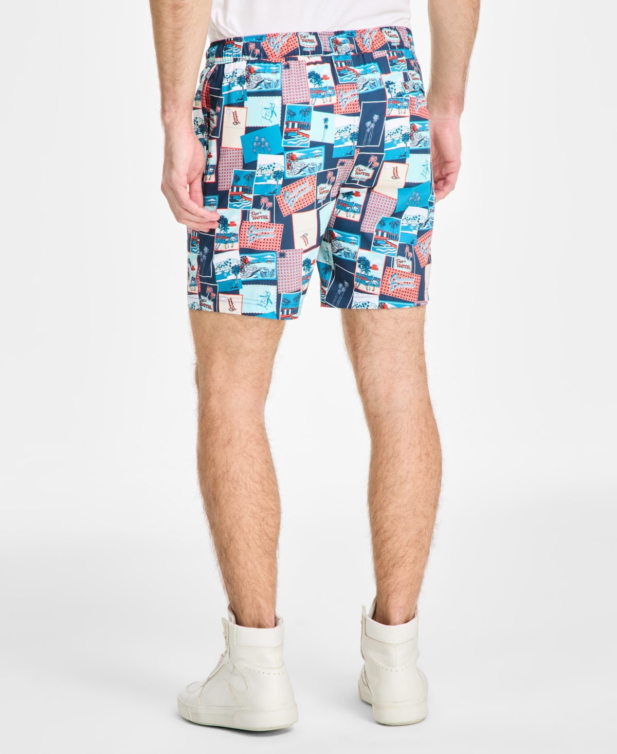 Original Penguin 7 Volley All Over Print Postcard Swim Trunk In Blue